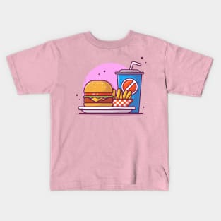 Burger, French Fries, And Soft Drink Cartoon Kids T-Shirt